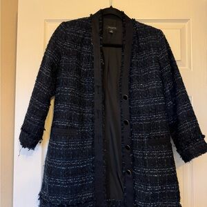 Ann Taylor Navy Blue/Black Tweed Jacket 3/4 Sleeves